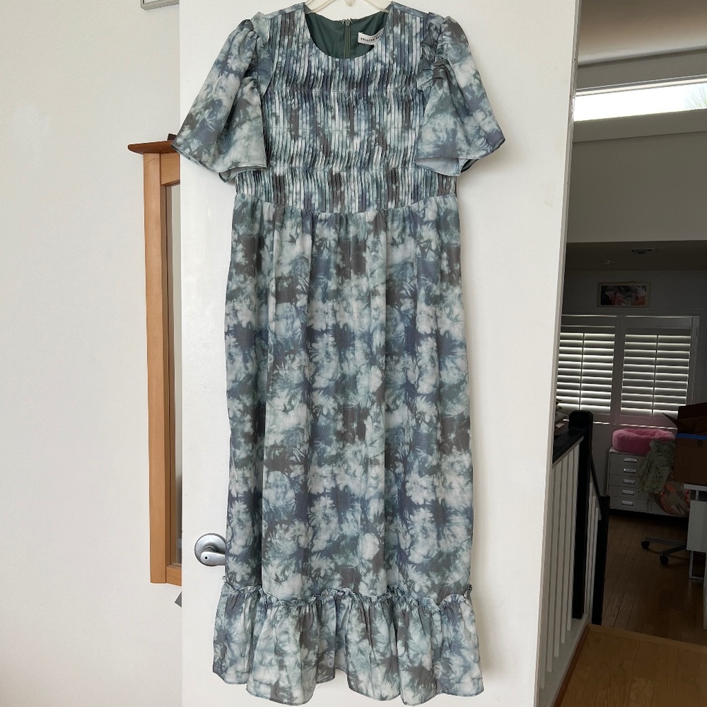 NWT Anthropologie ENGLISH FACTORY  Pleated Tie Die Midi Dress SIZE S